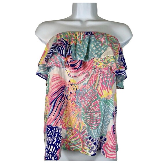 Lilly Pulitzer Rilo Pink Purple Floral Strapless Ruffle Tube Top Size Womens XS - Picture 1 of 5